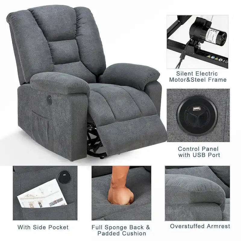 Fauteuil inclinable releveur AECOJOY pour personnes âgées avec massage et port de charge USB