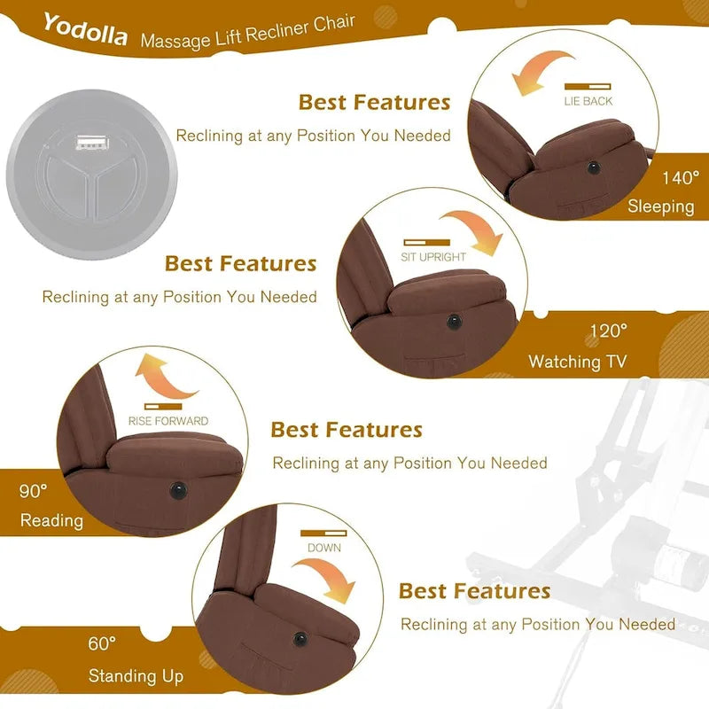 Fauteuil inclinable releveur AECOJOY pour personnes âgées avec massage et port de charge USB
