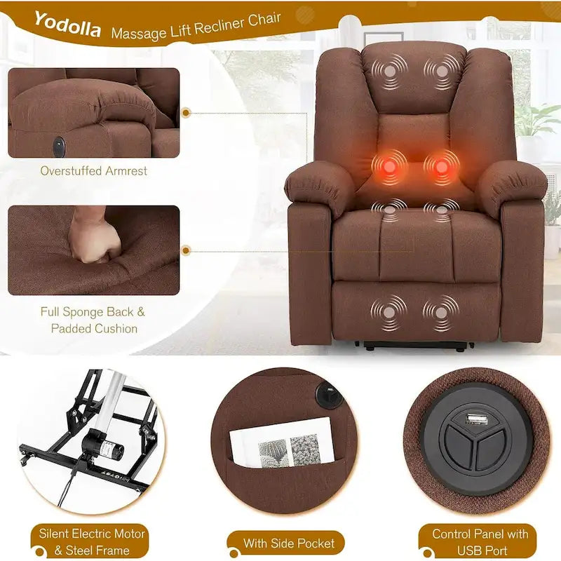 Fauteuil inclinable releveur AECOJOY pour personnes âgées avec massage et port de charge USB