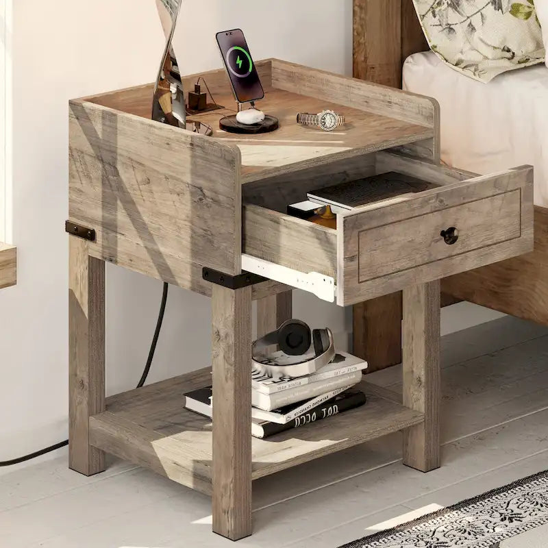 Table d'appoint de ferme Moasis avec station de recharge, ports USB et prises électriques