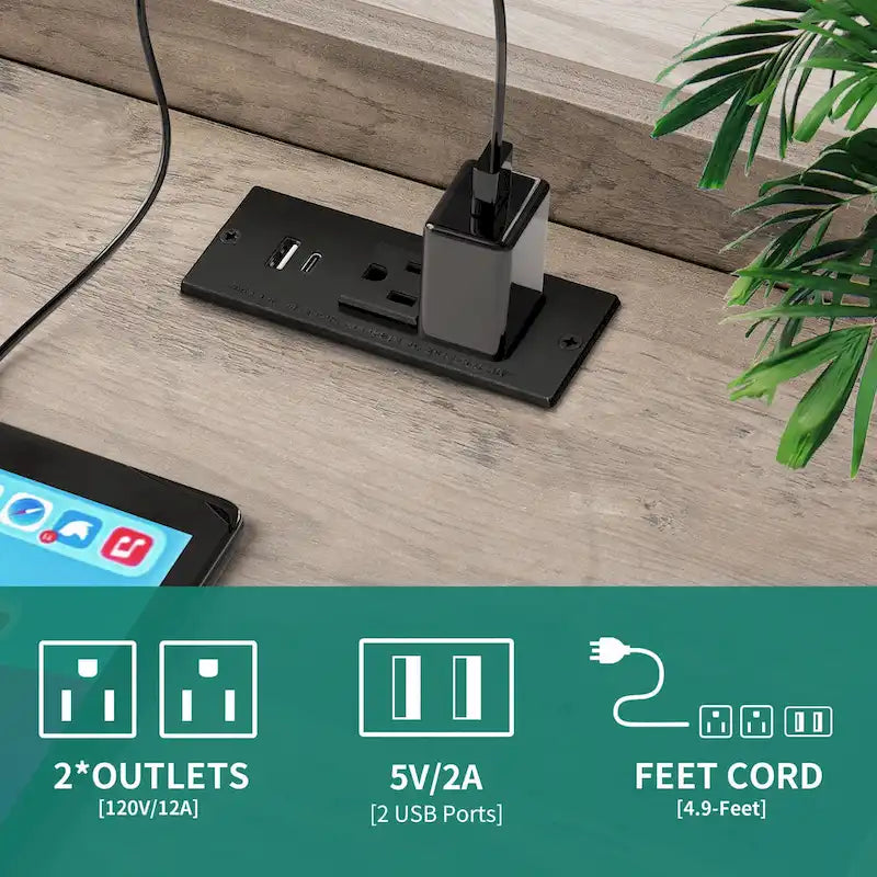 Table d'appoint de ferme Moasis avec station de recharge, ports USB et prises électriques