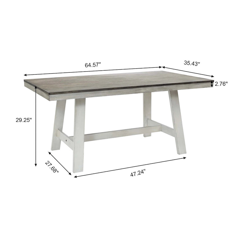 Table de salle à manger rectangulaire en bois d'hévéa et blanc vieilli de 164 cm - 74,3 cm H x 164 cm L x 90 cm P