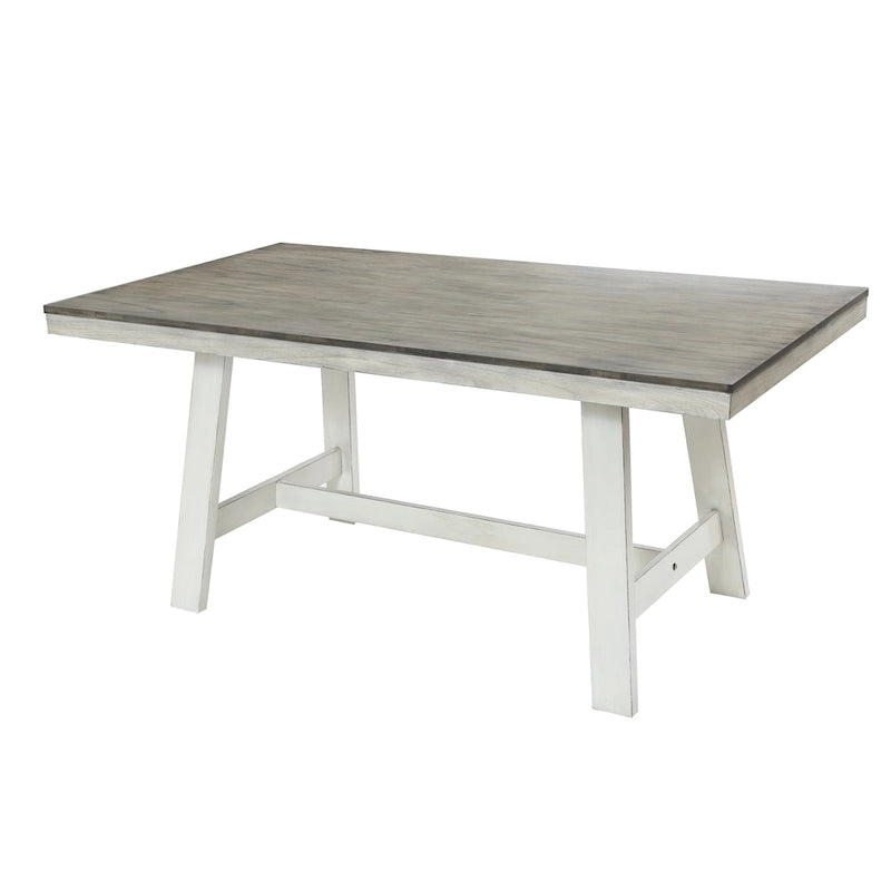 Table de salle à manger rectangulaire en bois d'hévéa et blanc vieilli de 164 cm - 74,3 cm H x 164 cm L x 90 cm P