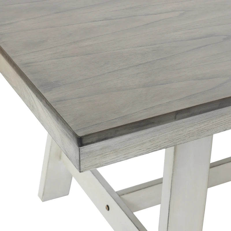 Table de salle à manger rectangulaire en bois d'hévéa et blanc vieilli de 164 cm - 74,3 cm H x 164 cm L x 90 cm P