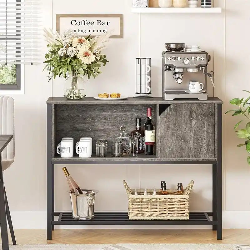 Meuble de rangement rustique marron et gris avec étagères