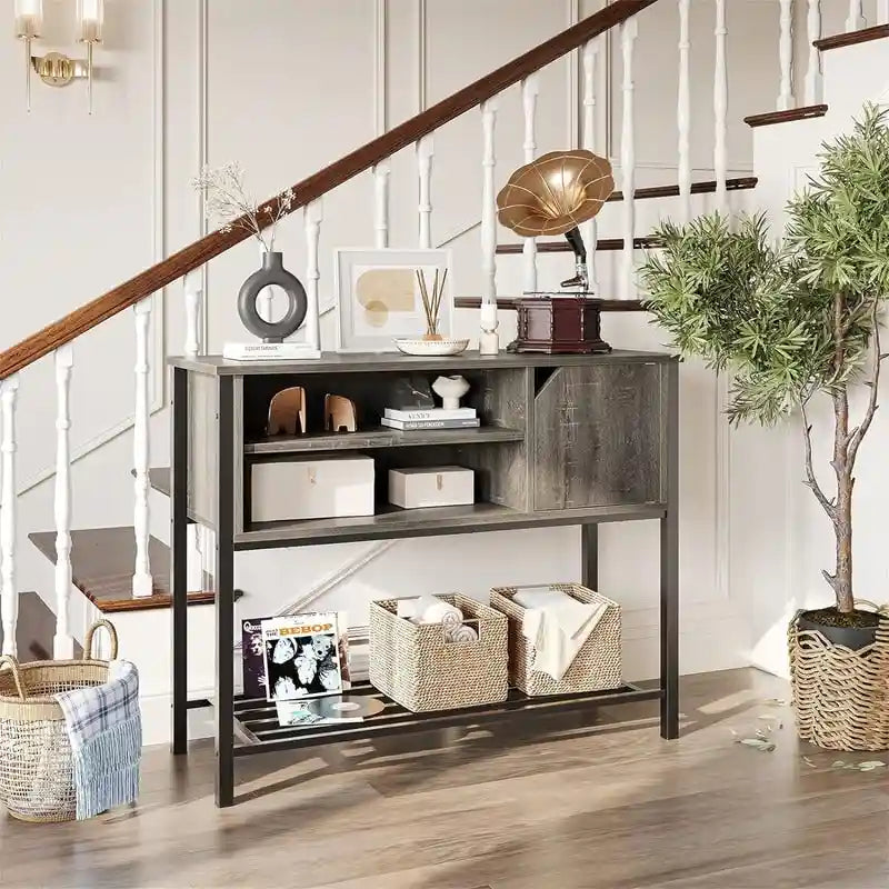 Meuble de rangement rustique marron et gris avec étagères