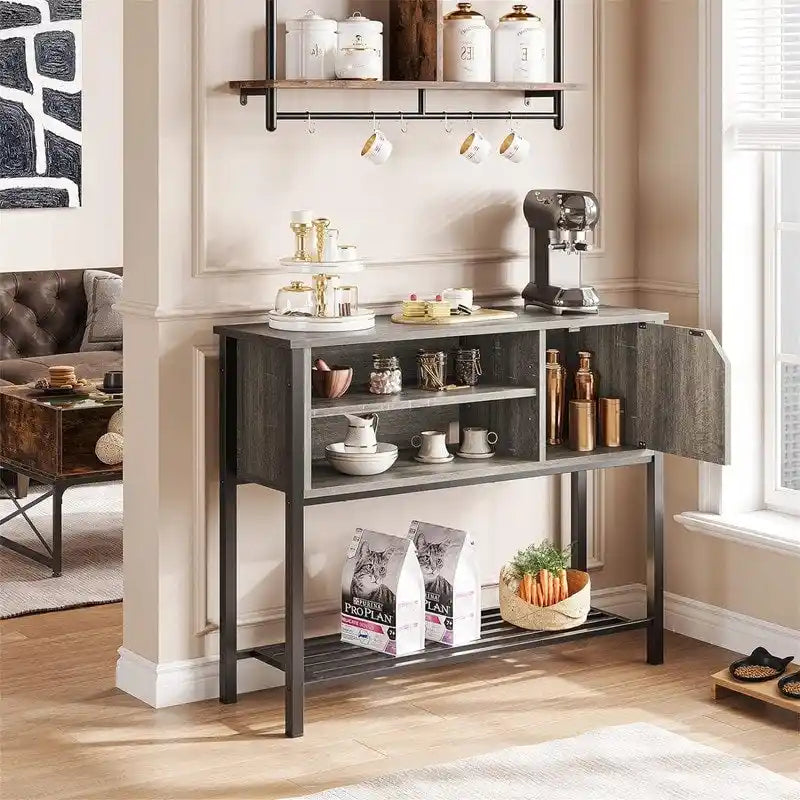 Meuble de rangement rustique marron et gris avec étagères