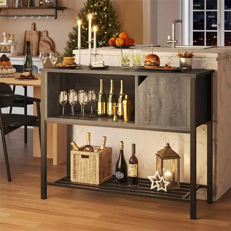 Meuble de rangement rustique marron et gris avec étagères