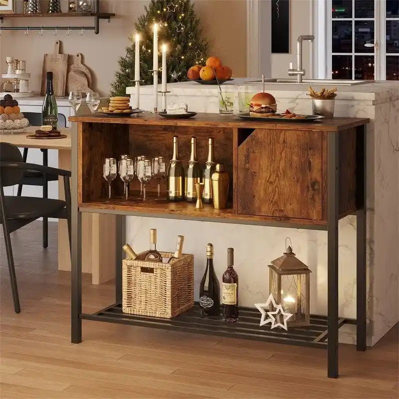 Meuble de rangement rustique marron et gris avec étagères