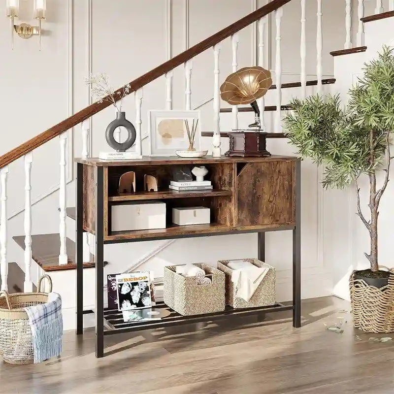 Meuble de rangement rustique marron et gris avec étagères