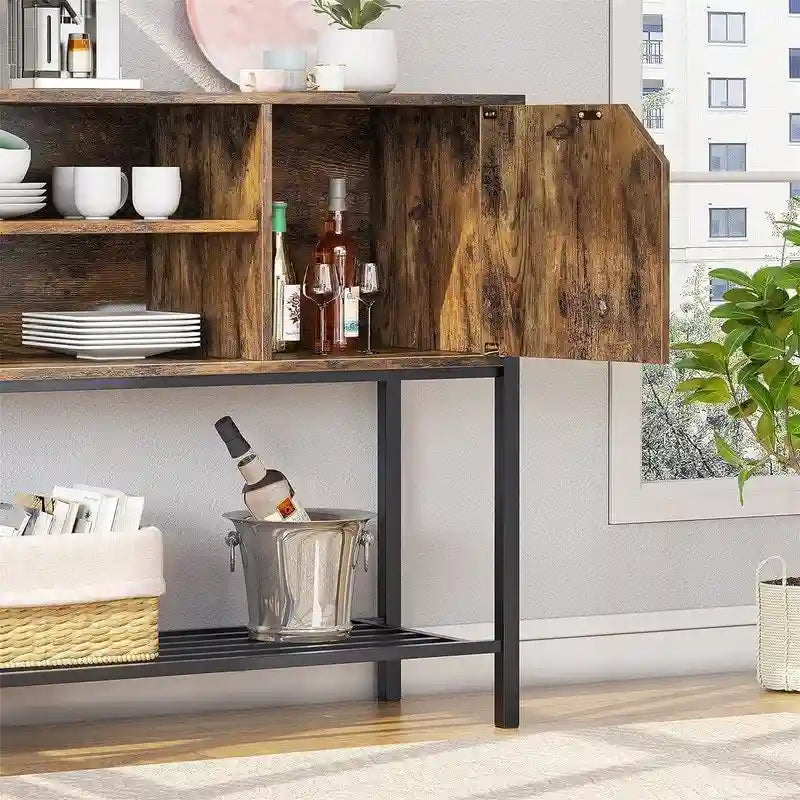 Meuble de rangement rustique marron et gris avec étagères