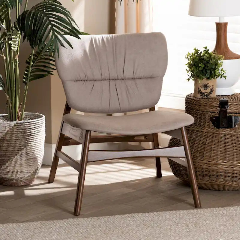 Fauteuil d'appoint Benito en tissu et bois de style moderne transitionnel du milieu du siècle