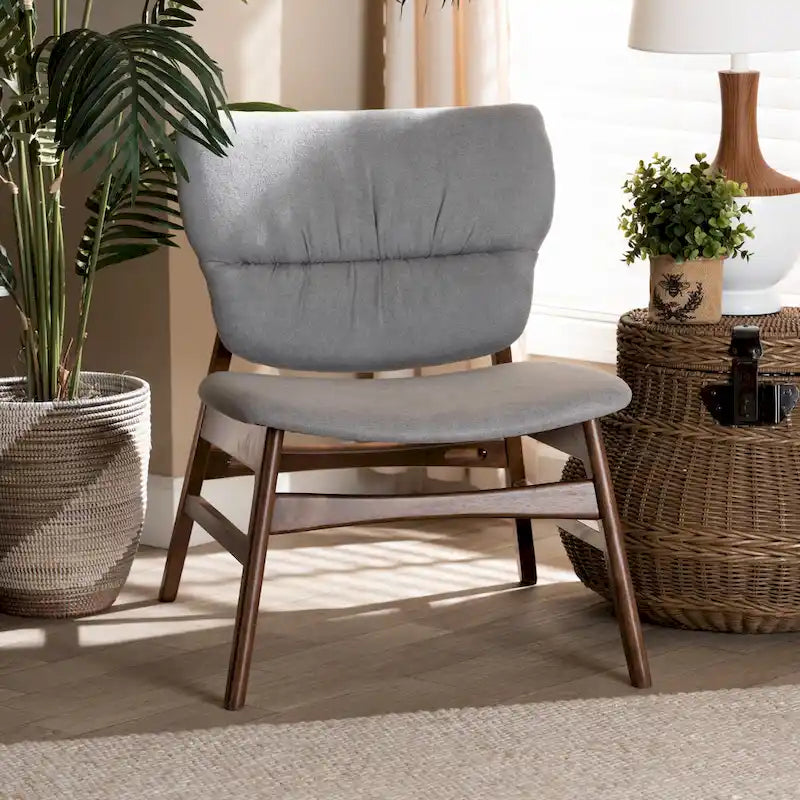 Fauteuil d'appoint Benito en tissu et bois de style moderne transitionnel du milieu du siècle