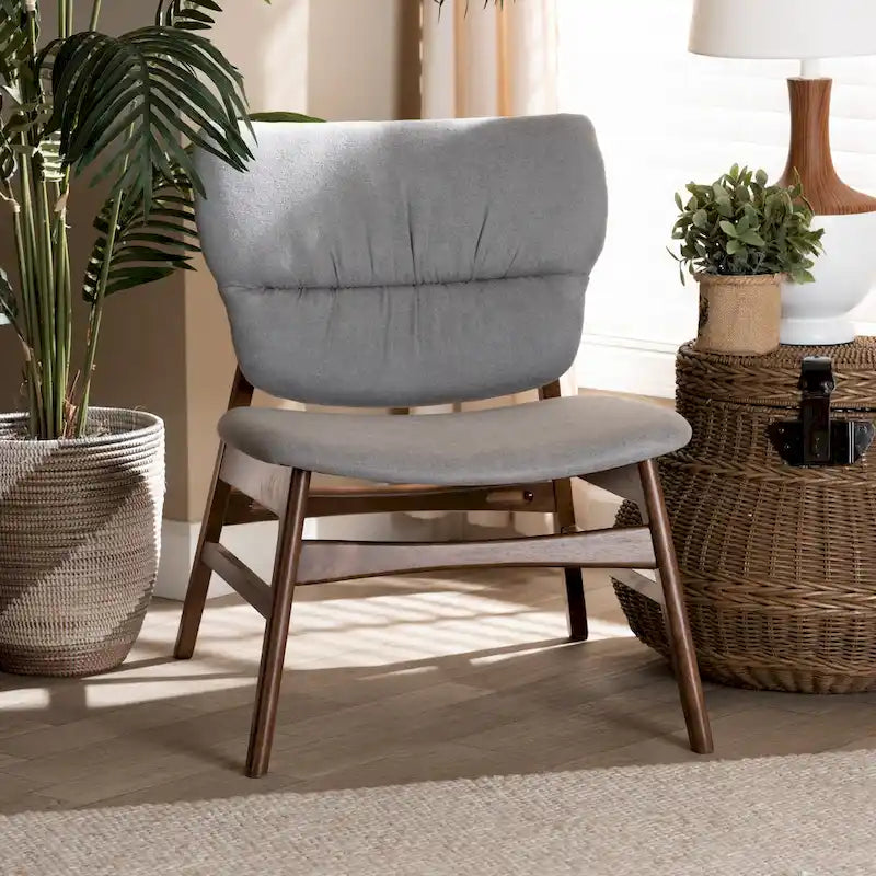 Fauteuil d'appoint Benito en tissu et bois de style moderne transitionnel du milieu du siècle