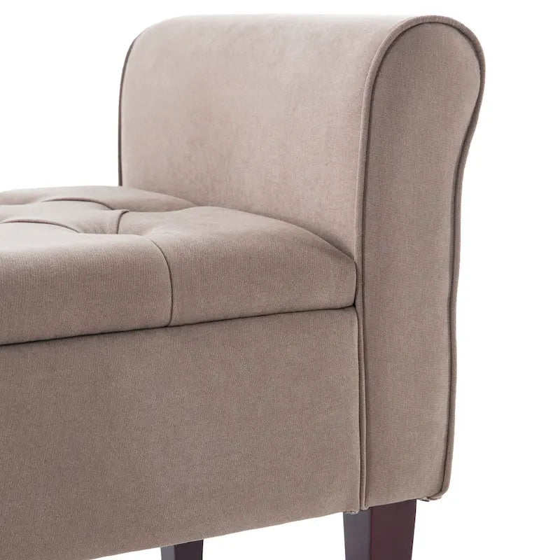 Banc ottoman de rangement en tissu avec accoudoirs et pieds en bois massif, 48 po L x 18 po P x 23 po H