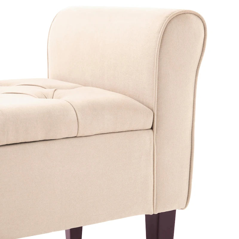 Banc ottoman de rangement en tissu avec accoudoirs et pieds en bois massif, 48 po L x 18 po P x 23 po H