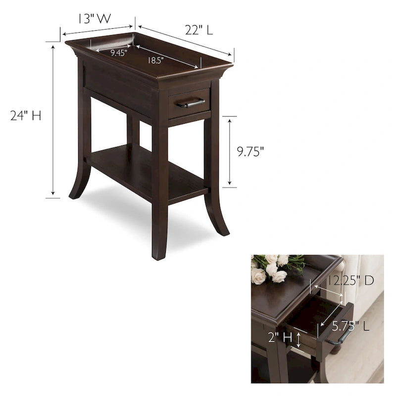 Table d'appoint Leick Home à un tiroir, bord de plateau, cerisier traditionnel, avec étagère