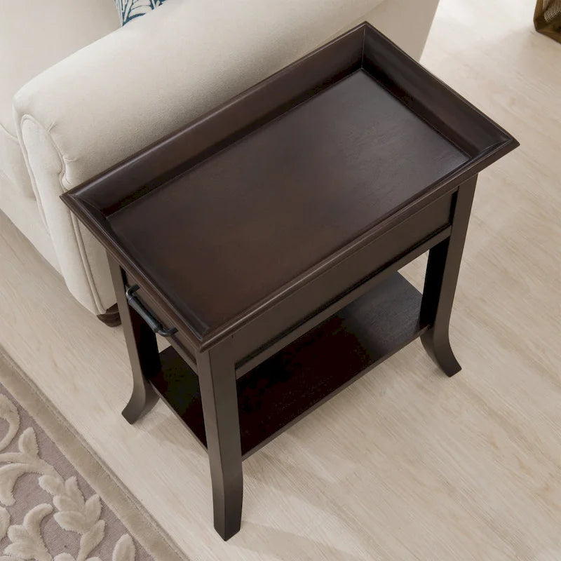 Table d'appoint Leick Home à un tiroir, bord de plateau, cerisier traditionnel, avec étagère