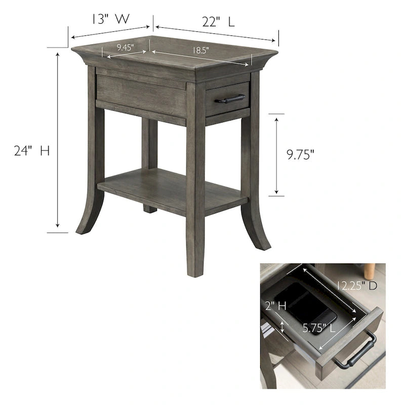 Table d'appoint Leick Home à un tiroir, bord de plateau, cerisier traditionnel, avec étagère