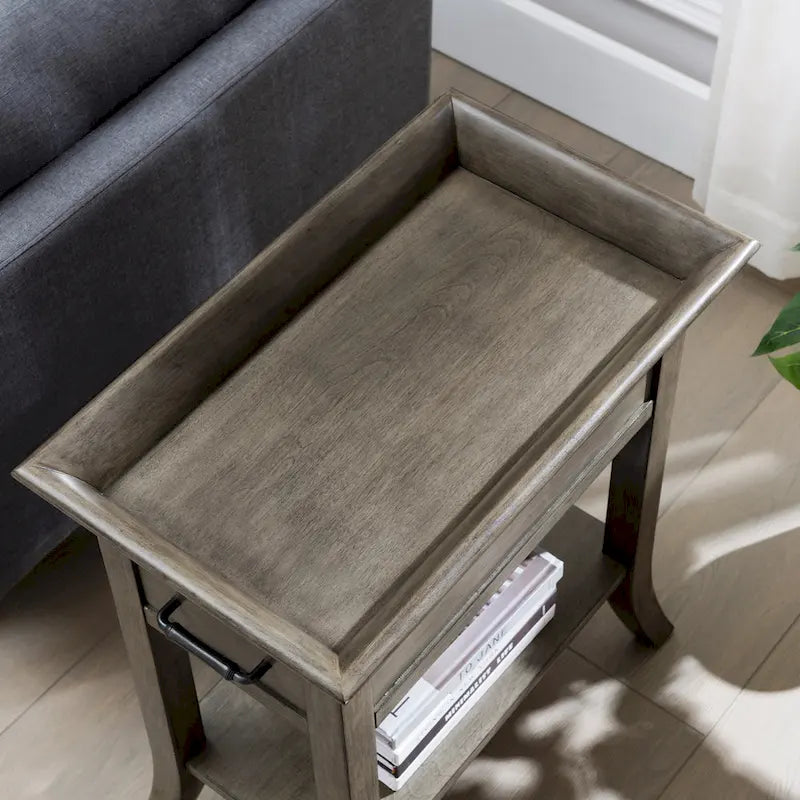 Table d'appoint Leick Home à un tiroir, bord de plateau, cerisier traditionnel, avec étagère