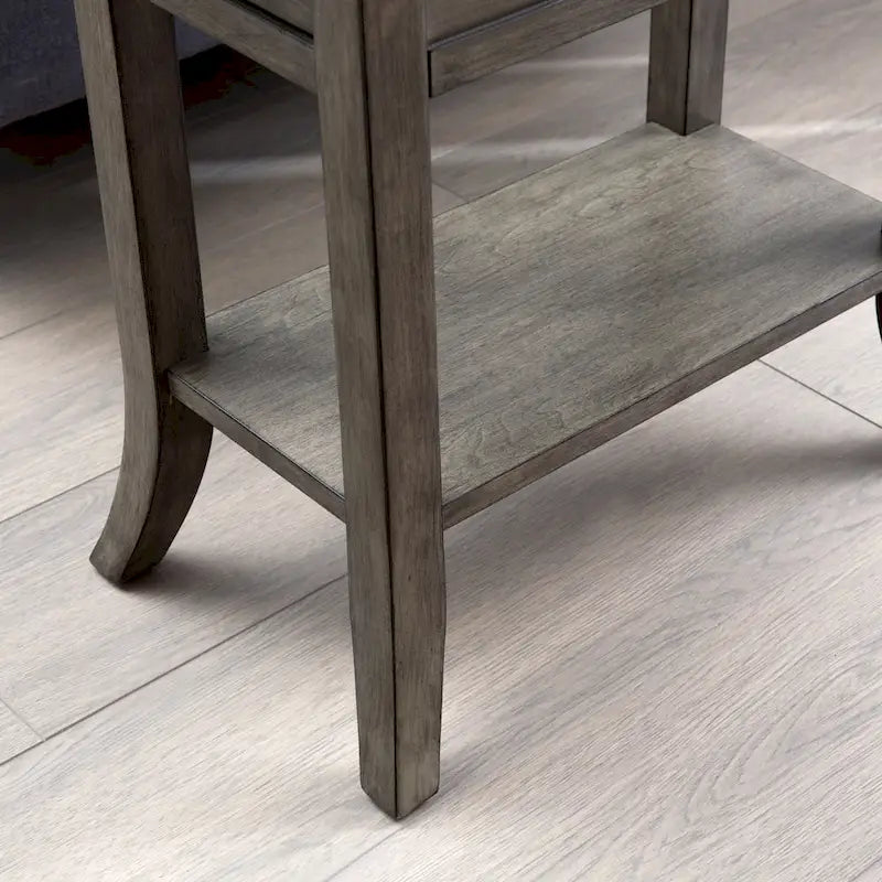 Table d'appoint Leick Home à un tiroir, bord de plateau, cerisier traditionnel, avec étagère