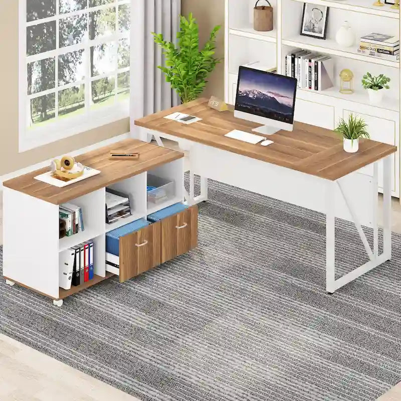 Bureau d'ordinateur en L de 63 pouces avec meuble de classement latéral de 47 pouces, ensemble de meubles de bureau pour la maison, bureau de direction