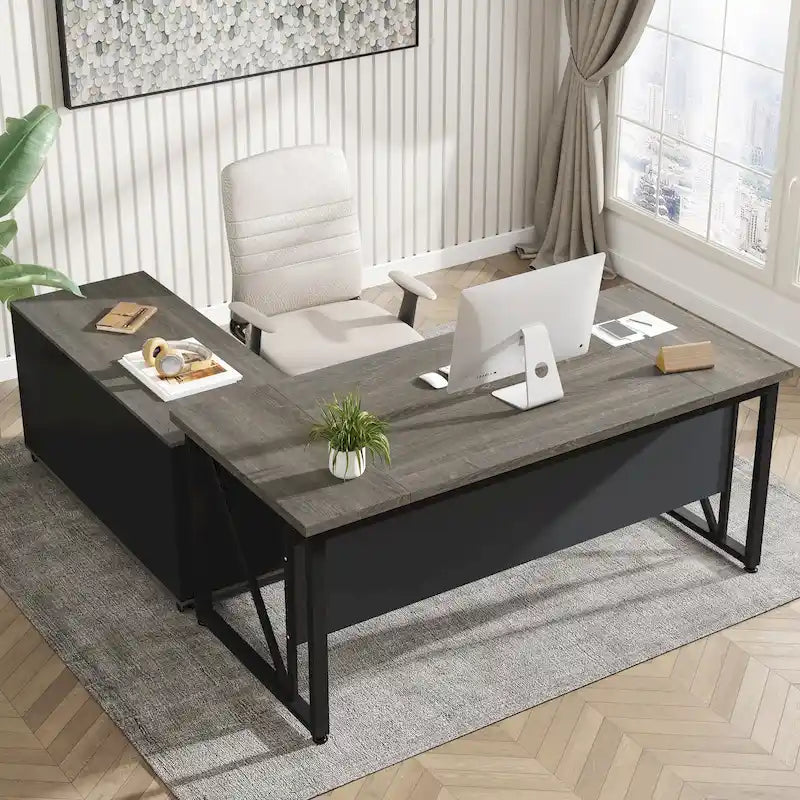 Bureau d'ordinateur en L de 63 pouces avec meuble de classement latéral de 47 pouces, ensemble de meubles de bureau pour la maison, bureau de direction