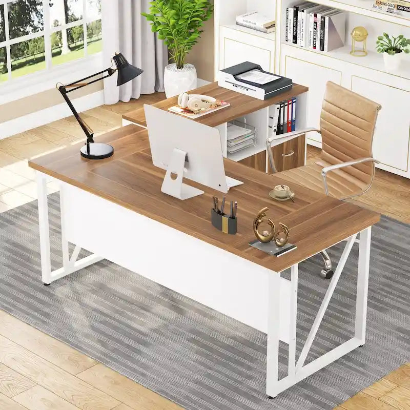 Bureau d'ordinateur en L de 63 pouces avec meuble de classement latéral de 47 pouces, ensemble de meubles de bureau pour la maison, bureau de direction