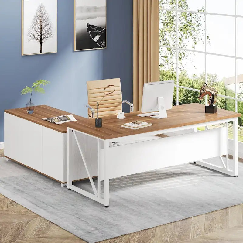 Bureau d'ordinateur en L de 63 pouces avec meuble de classement latéral de 47 pouces, ensemble de meubles de bureau pour la maison, bureau de direction