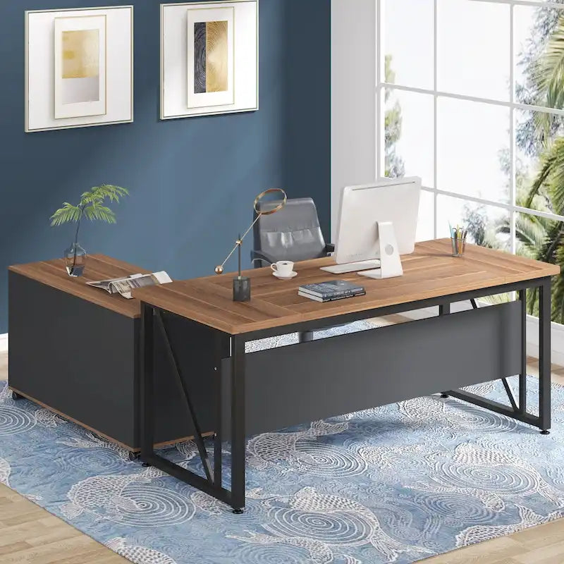 Bureau d'ordinateur en L de 63 pouces avec meuble de classement latéral de 47 pouces, ensemble de meubles de bureau pour la maison, bureau de direction