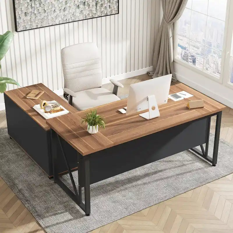 Bureau d'ordinateur en L de 63 pouces avec meuble de classement latéral de 47 pouces, ensemble de meubles de bureau pour la maison, bureau de direction