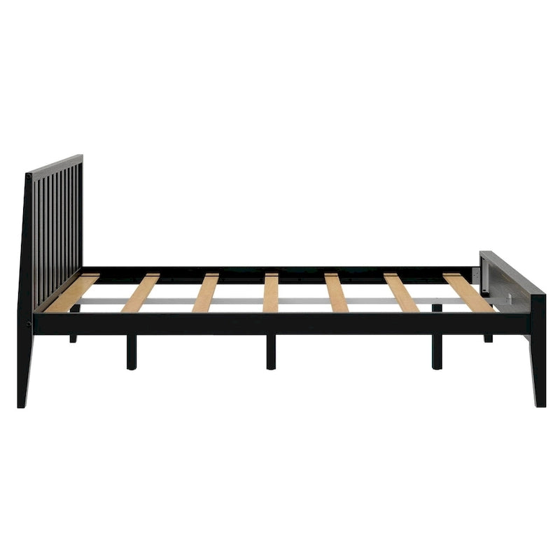Lit Queen-Size Moderne en Bois Massif avec Tête de Lit à Lattes