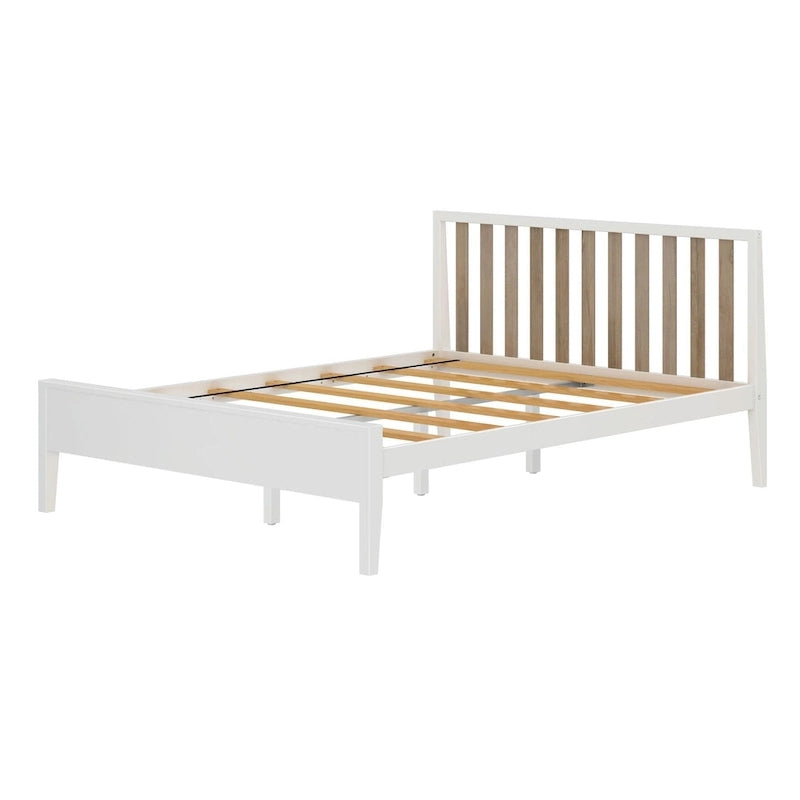 Lit Queen-Size Moderne en Bois Massif avec Tête de Lit à Lattes