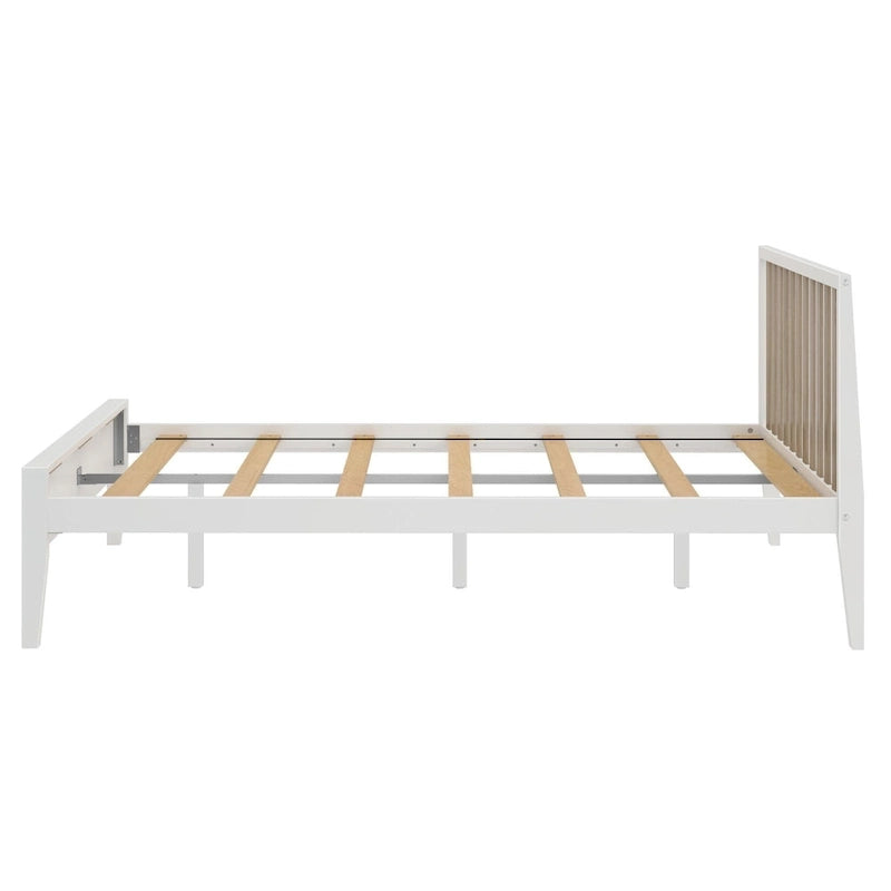 Lit Queen-Size Moderne en Bois Massif avec Tête de Lit à Lattes