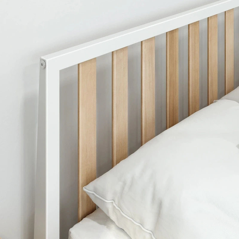 Lit Queen-Size Moderne en Bois Massif avec Tête de Lit à Lattes