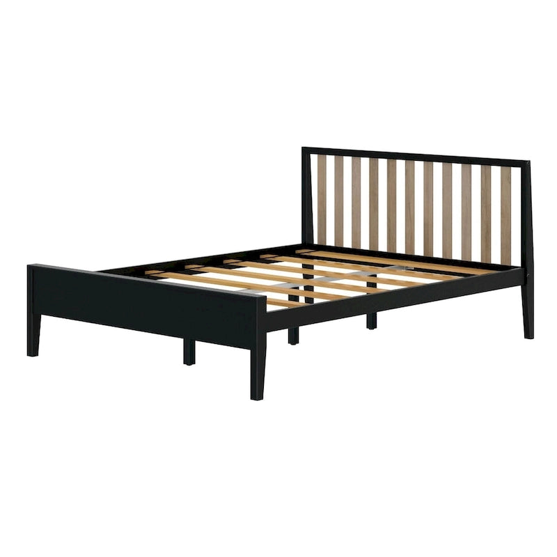 Lit Queen-Size Moderne en Bois Massif avec Tête de Lit à Lattes