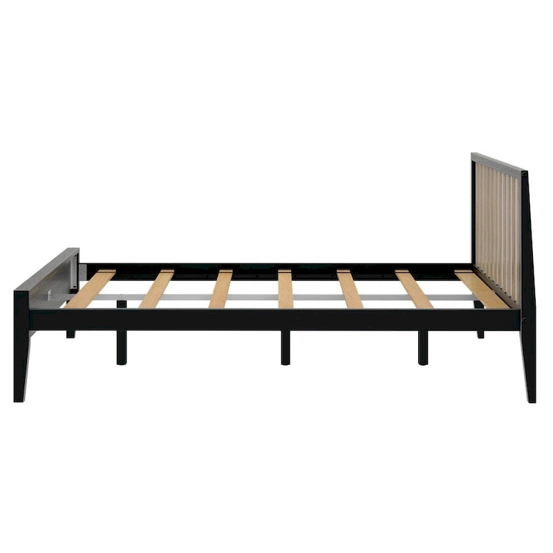 Lit Queen-Size Moderne en Bois Massif avec Tête de Lit à Lattes