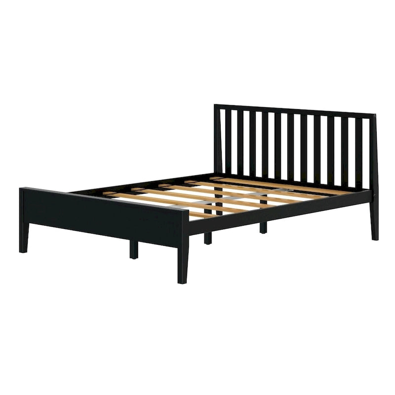 Lit Queen-Size Moderne en Bois Massif avec Tête de Lit à Lattes