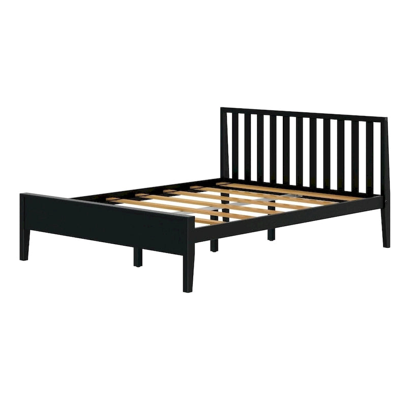 Lit Queen-Size Moderne en Bois Massif avec Tête de Lit à Lattes