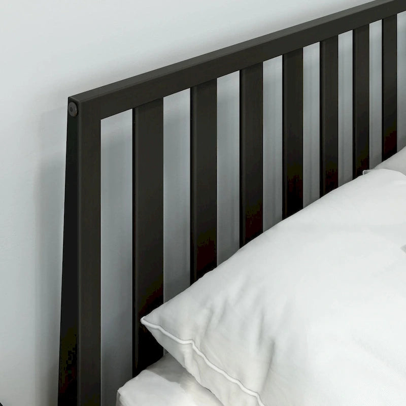 Lit Queen-Size Moderne en Bois Massif avec Tête de Lit à Lattes