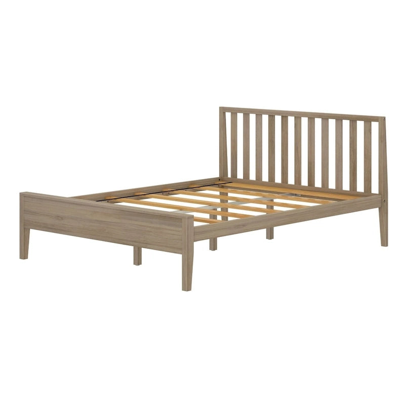 Lit Queen-Size Moderne en Bois Massif avec Tête de Lit à Lattes