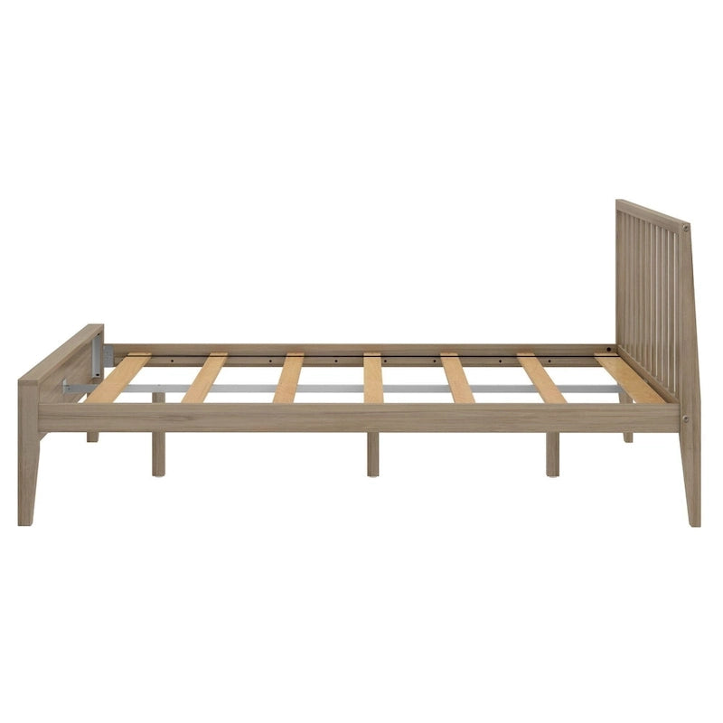 Lit Queen-Size Moderne en Bois Massif avec Tête de Lit à Lattes