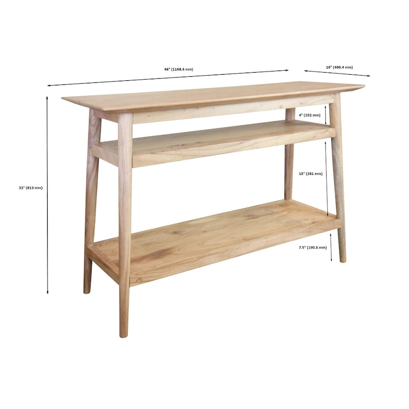 Console en acacia massif avec 2 étagères