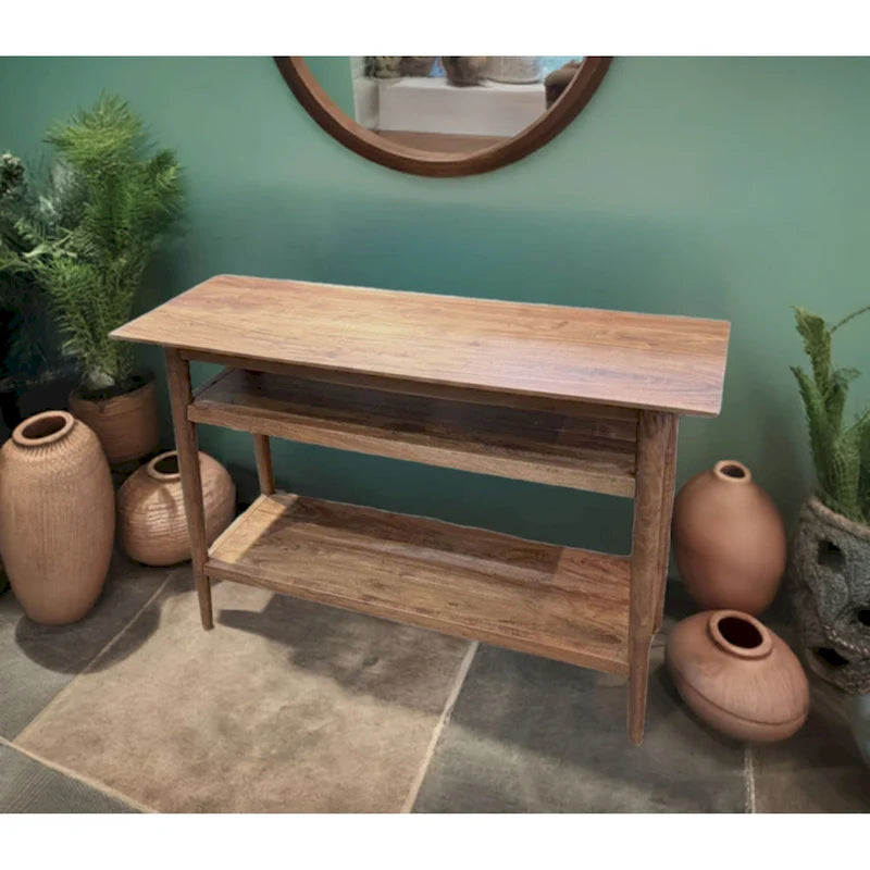 Console en acacia massif avec 2 étagères