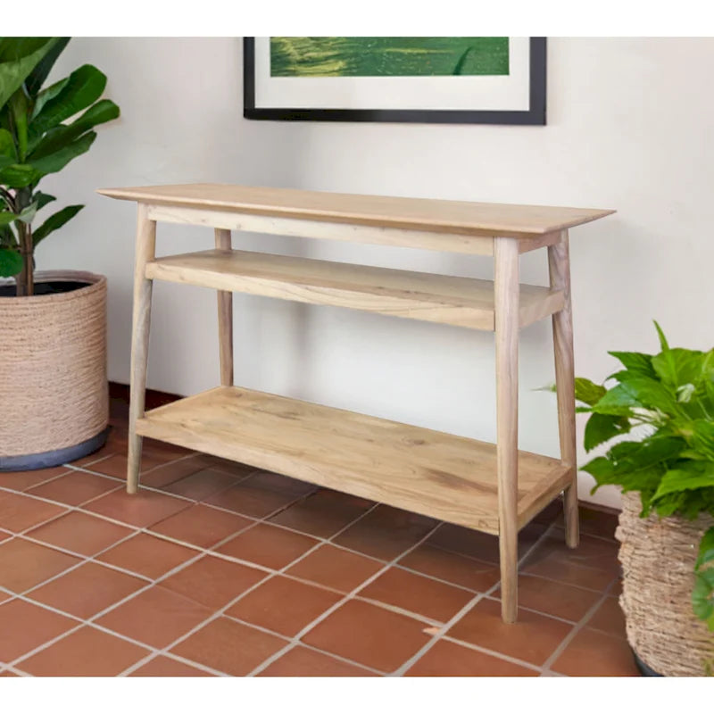 Console en acacia massif avec 2 étagères