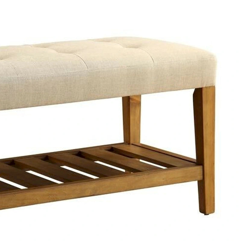 Banc en bois capitonné beige, une place