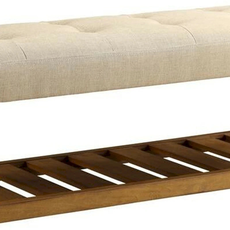 Banc en bois capitonné beige, une place