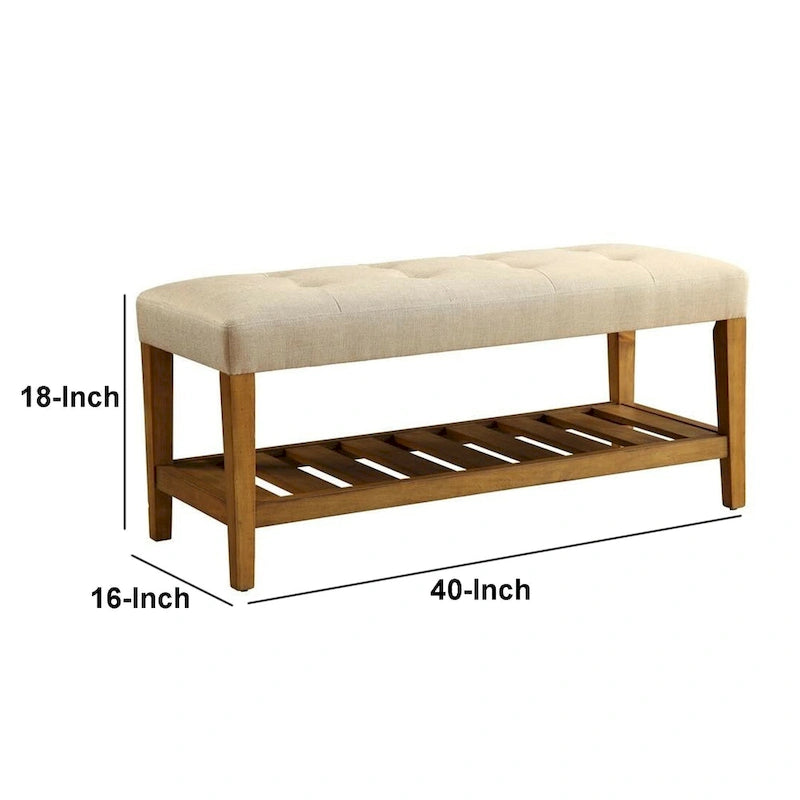 Banc en bois capitonné beige, une place