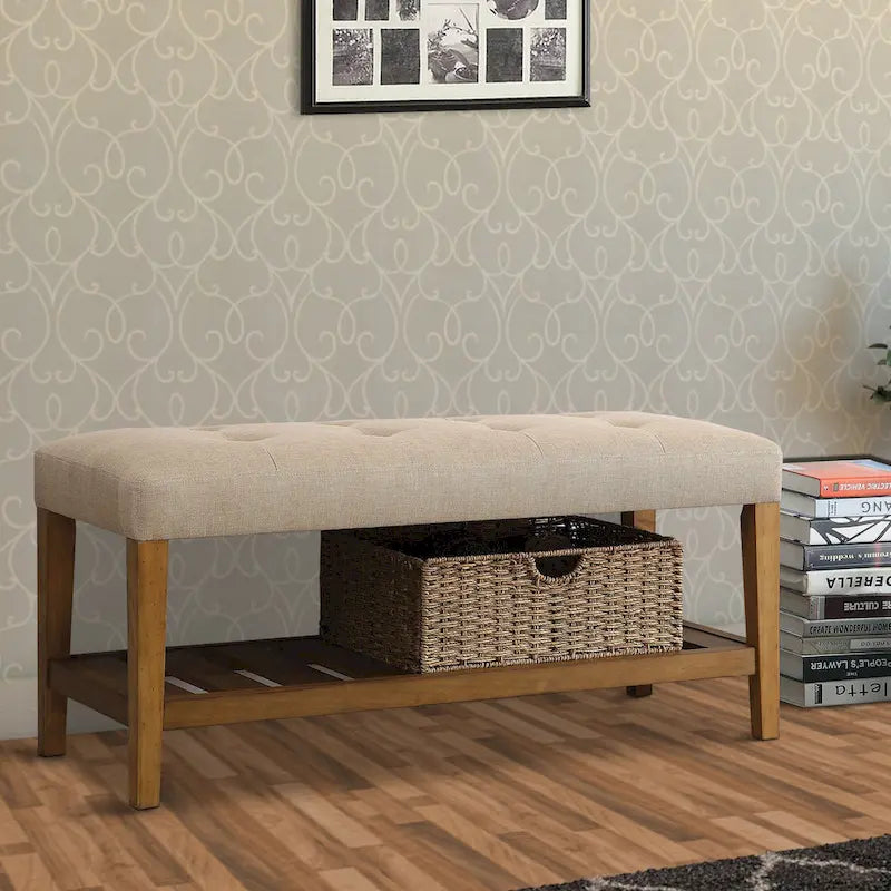 Banc en bois capitonné beige, une place
