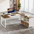 Bureau d'ordinateur en L de 63 pouces, bureaux de direction avec classeur réversible et tiroirs de rangement pour le bureau à domicile